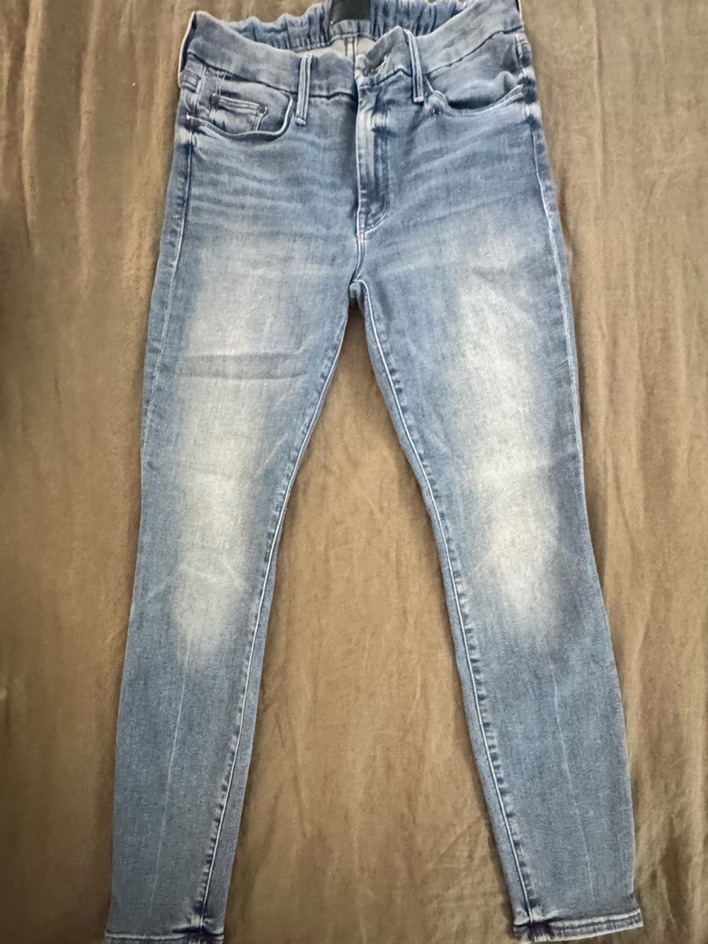 MOTHER The Looker Ankle Jeans in We The Animals Elastic Waist Skinny Blue 27